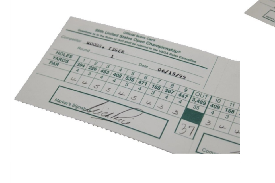 The scorecard from Tiger Woods' firstever U.S. Open round, attested by